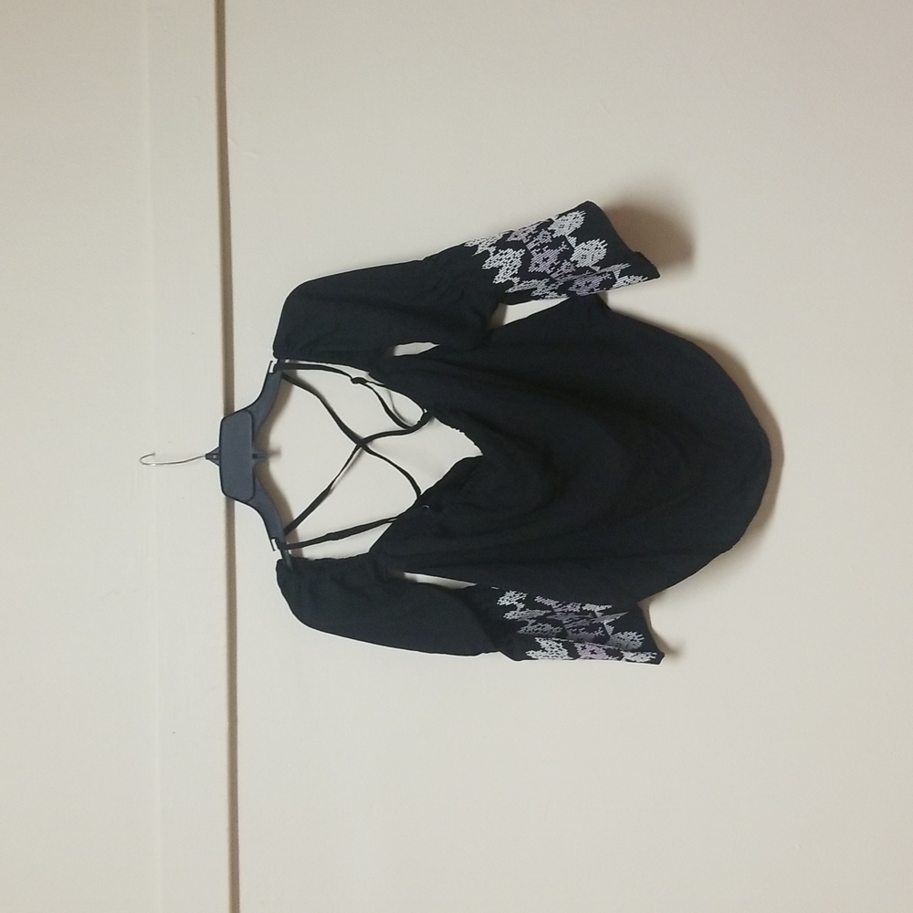 Flare sleeve black blouse